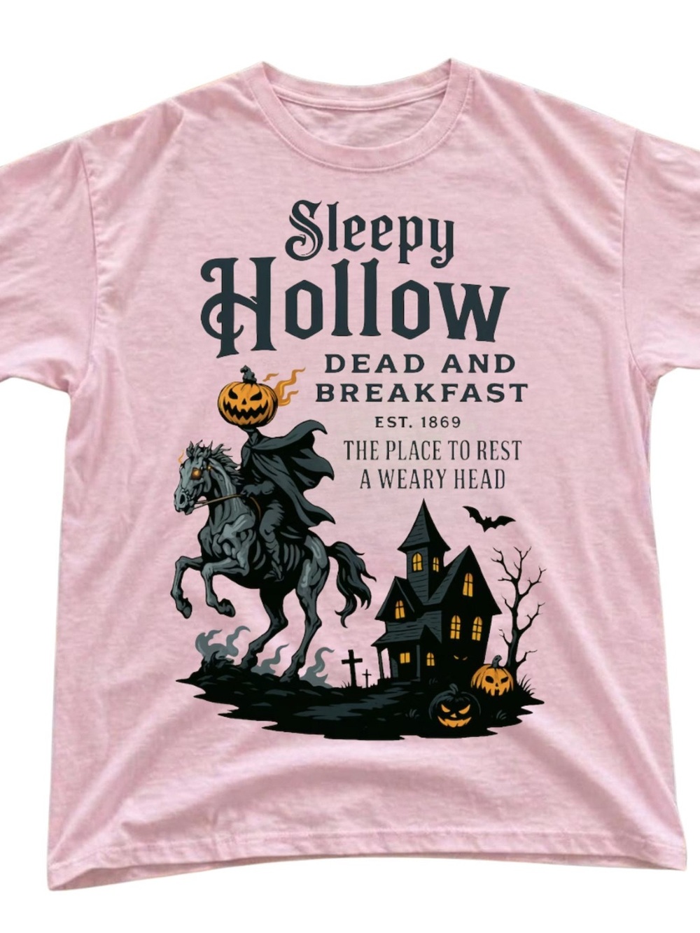 Gildan Pink "Sleepy Hollow" Graphic Tee, Gift For Her, For Him